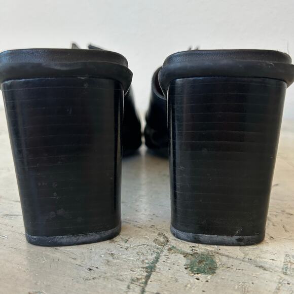 Vintage Nicole Black Leather Mules square toe block heel 90s Y2K minimalist 8 - Picture 7 of 13